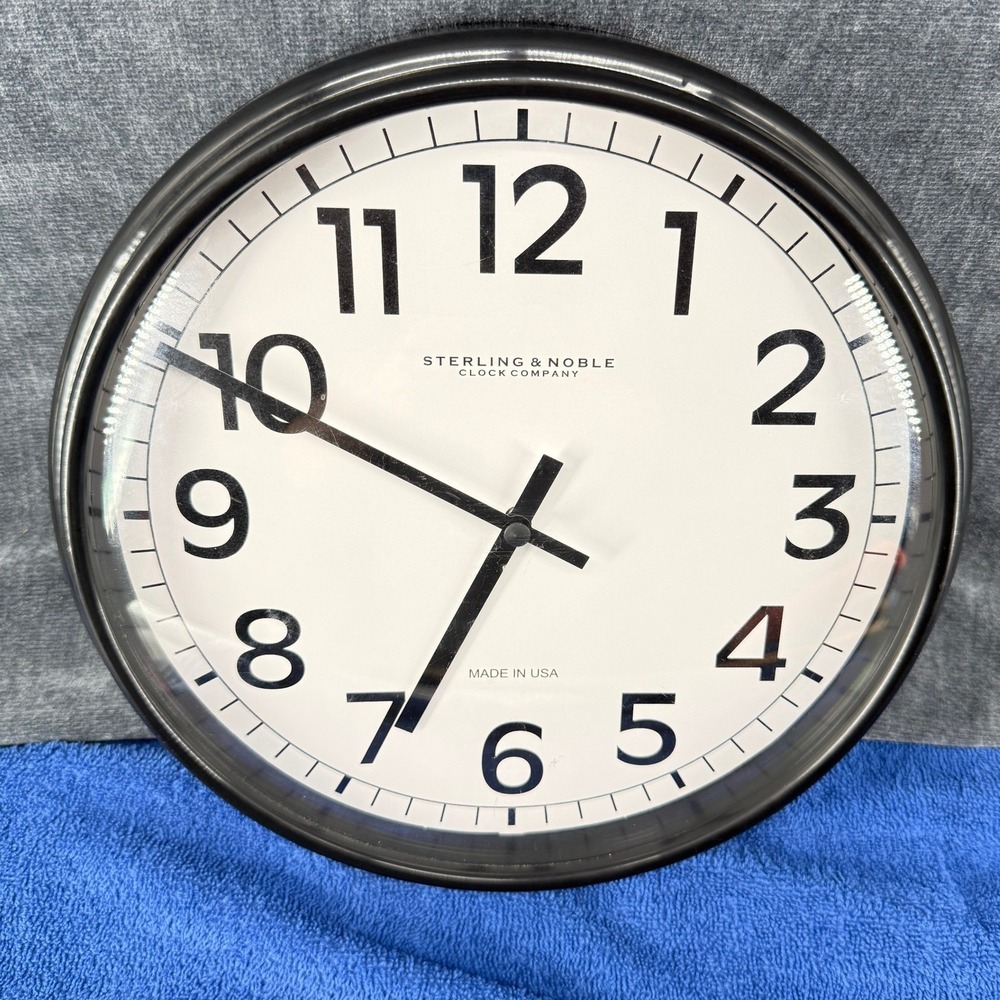 Sterling & Noble Wall Clock 9.5in Black Plastic Quartz Analog Made in USA